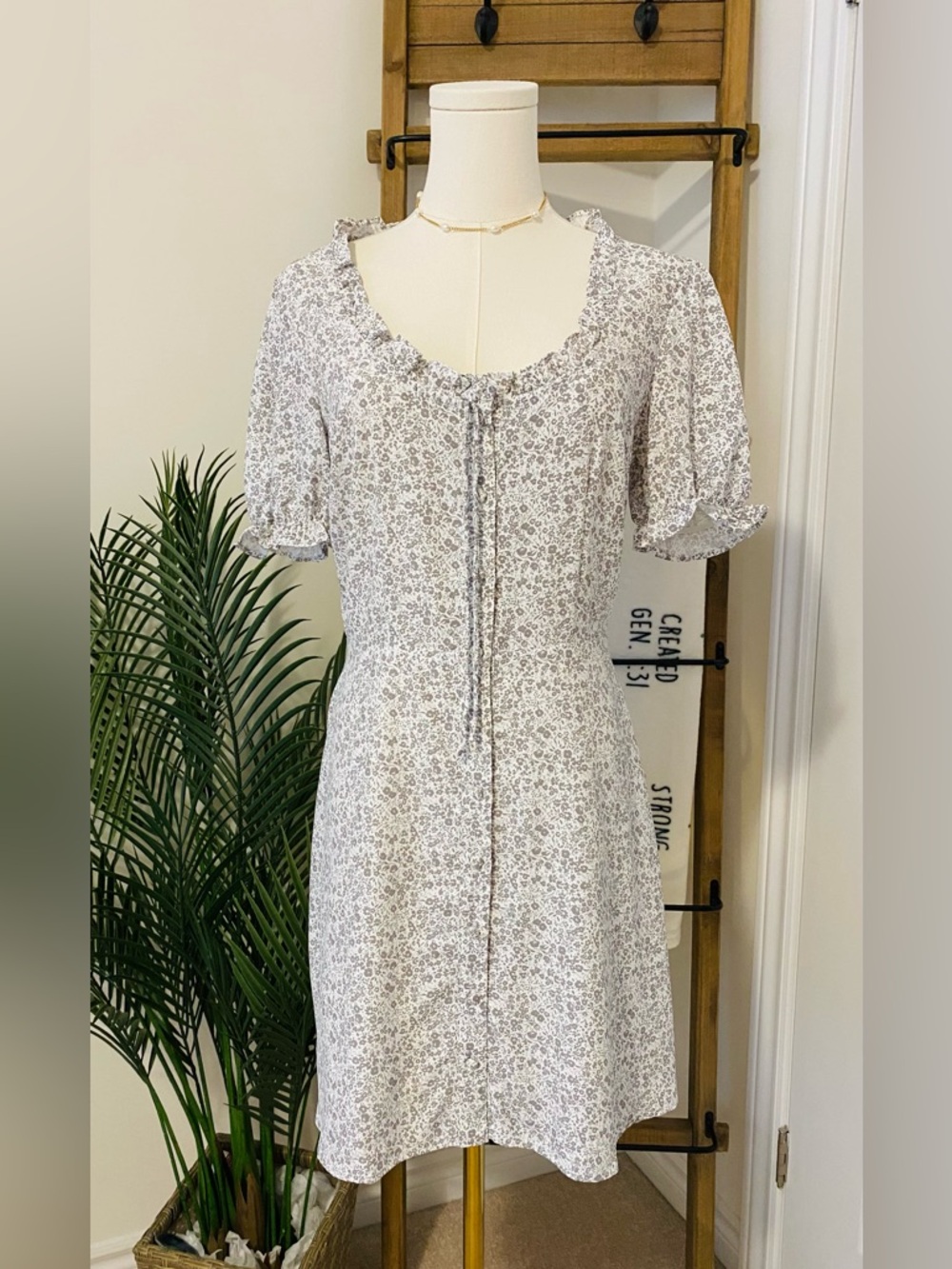 Glamorous Gray Floral Ruffle-Trim Mini Dress